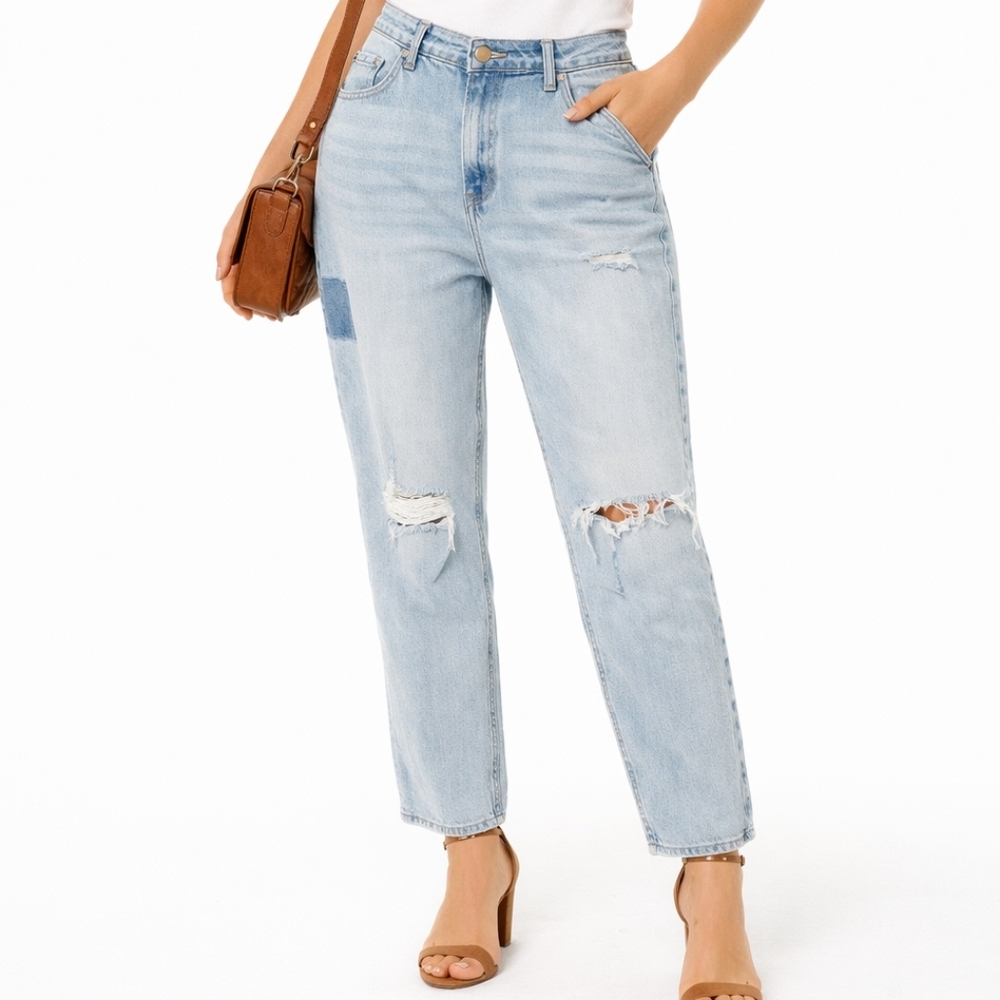 Hollister Curvy Ultra High Rise Vintage Straight Leg Jeans Distressed Sz 19